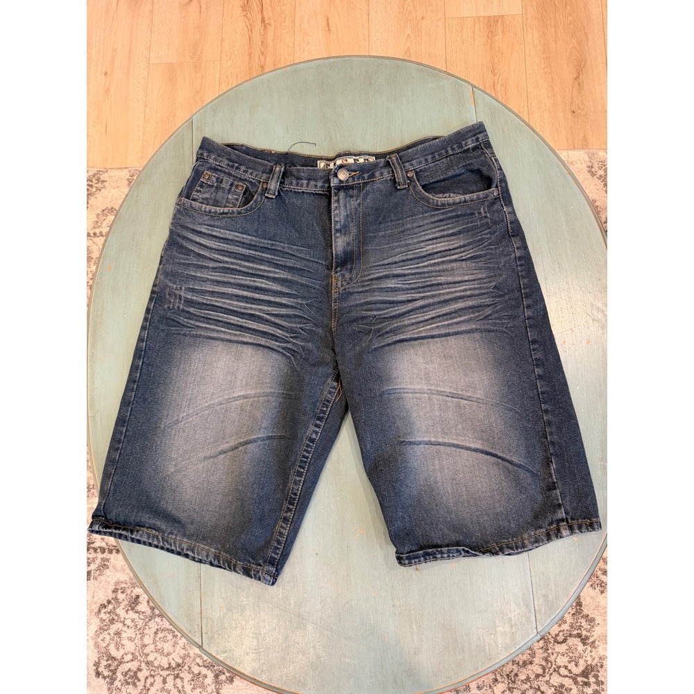 Enyce Mens Baggy Denim Shorts Size 40 Dark Wash Embroidered Y2K Streetwear